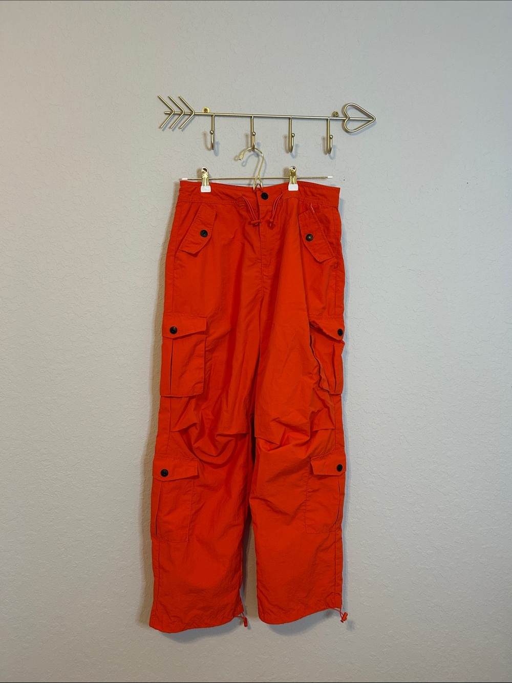 Tesoro Orange Nylon Cargo Parachute Pants Women’s Large Utility Pocket Y2K
